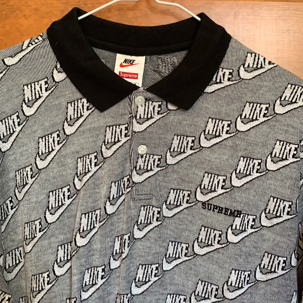 FW18 Supreme Nike jacquard repeat logo all over print polo shirt medium new